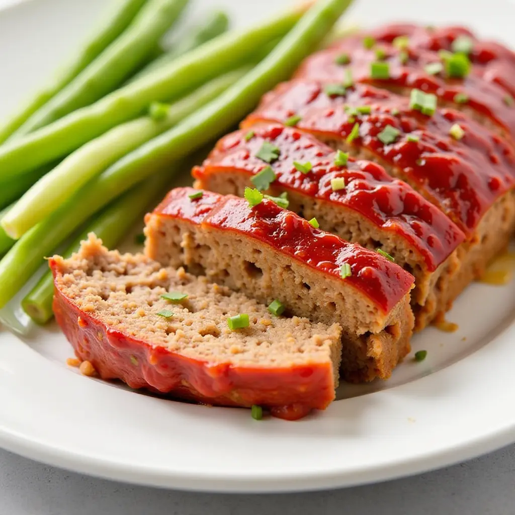 Vegan Meatloaf Slices with Green Beans