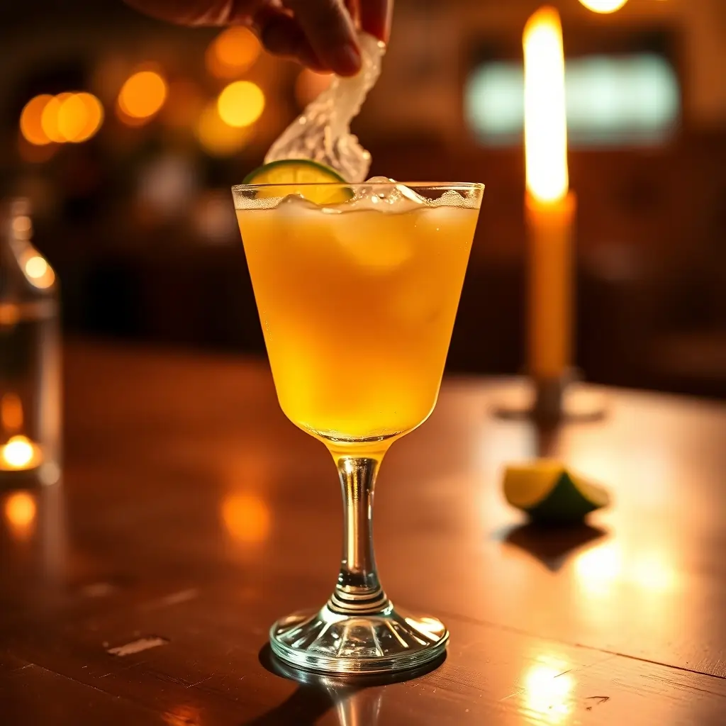 Golden Citrus Cocktail with Ice Garnish