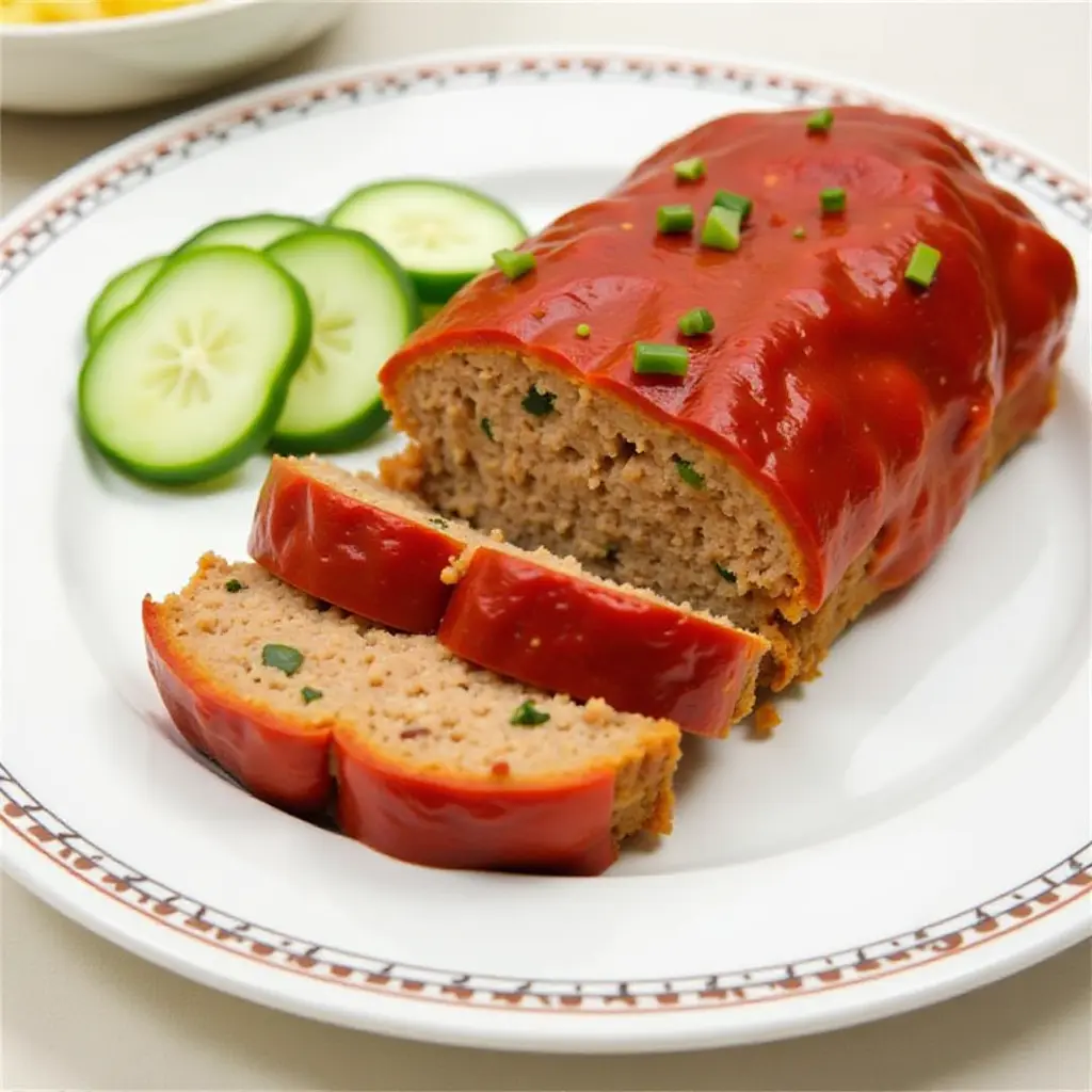 Vegan Meatloaf with Tomato Glaze and Cucumber Slices