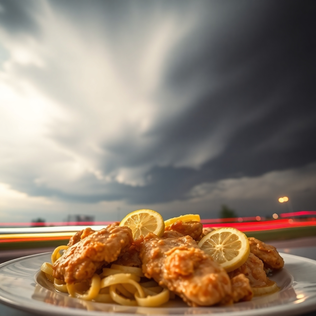 Lemon Chicken Pasta Under Dramatic Skies