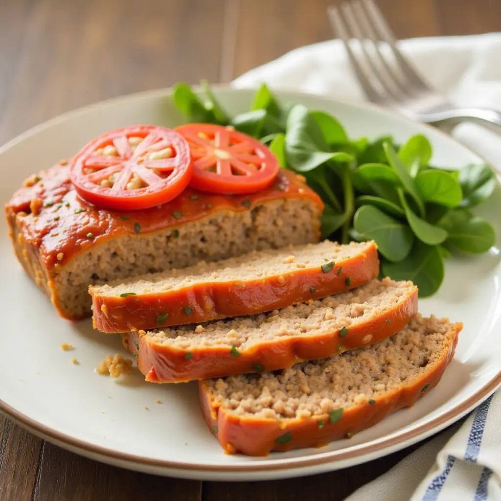 Vegan Meatloaf with Tomato Glaze and Fresh Greens