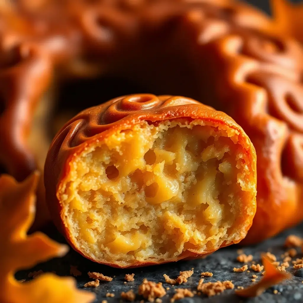 Elegant Mooncake with a Carved Design and Creamy Filling