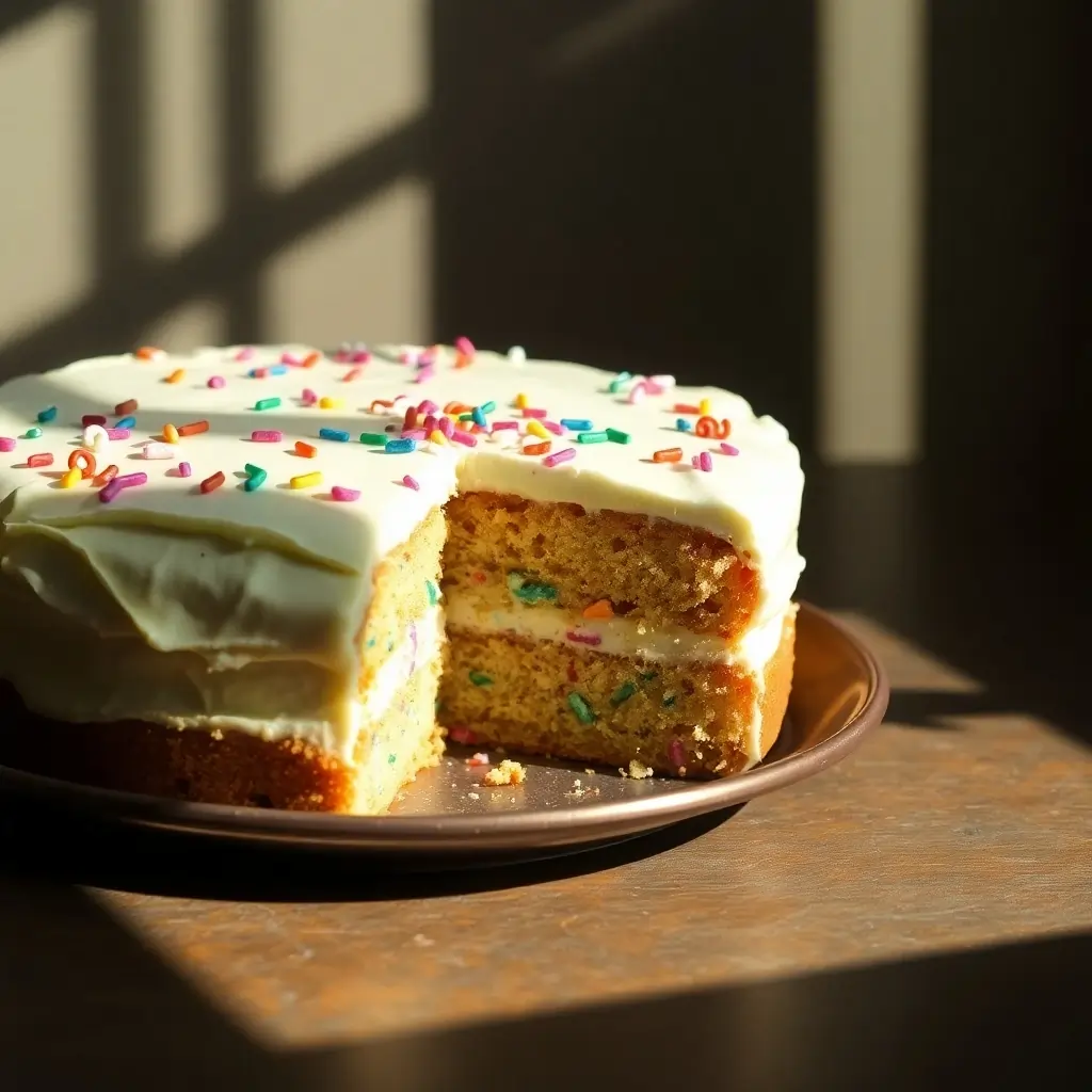 Funfetti Cake with a Slice Removed