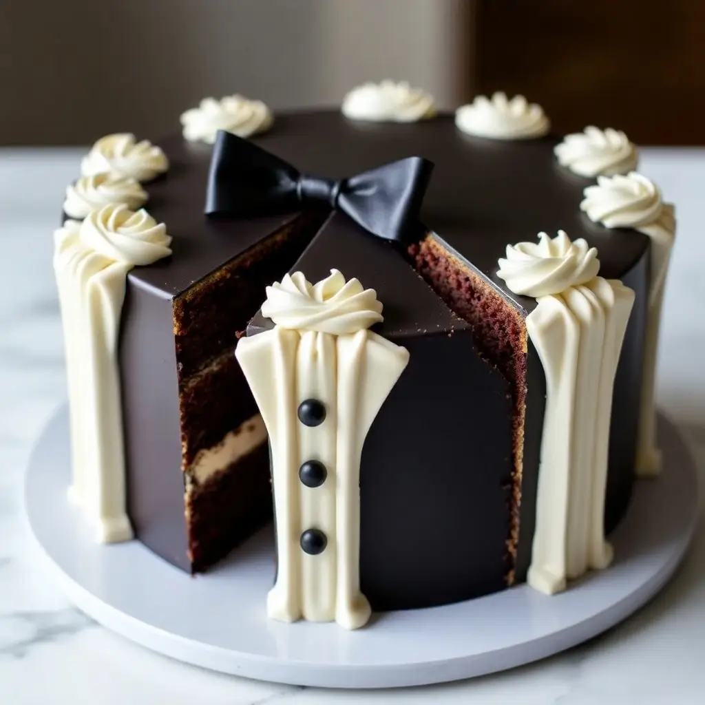 Elegant Tuxedo-Themed Chocolate Cake