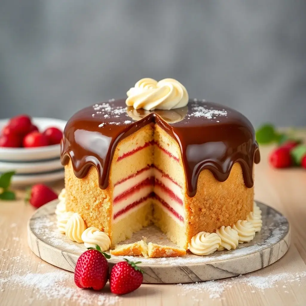 Strawberry Layer Cake with Chocolate Ganache Drip