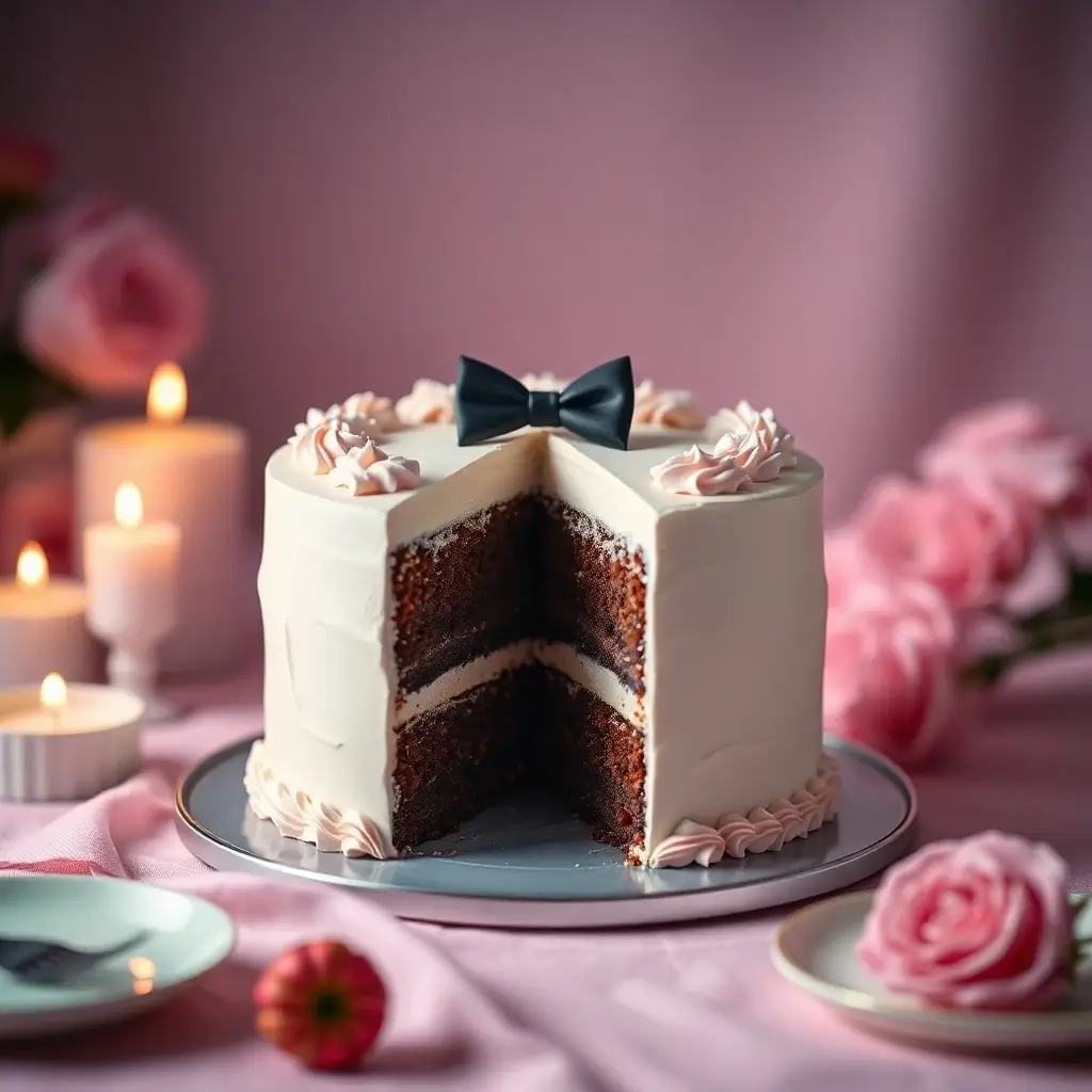 Elegant Homemade Tuxedo Cake with Chocolate and Vanilla Layers