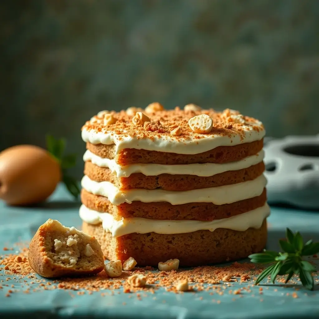 Rustic Four-Layer Cake with Creamy Frosting and Nut Crumble