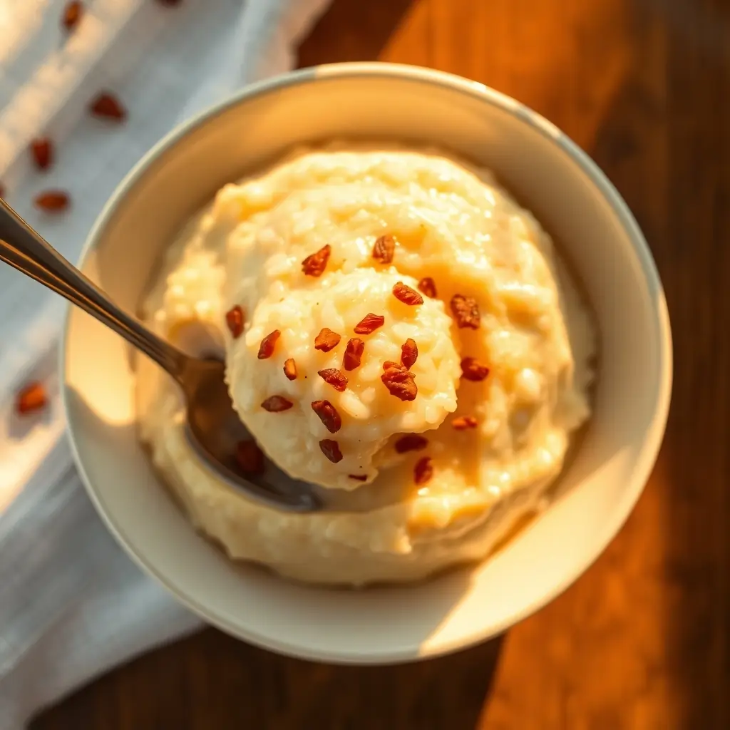 Creamy Rice Pudding Garnished with Dried Fruit