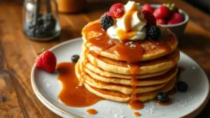 Stack of Pancakes Drizzled with Caramel Sauce