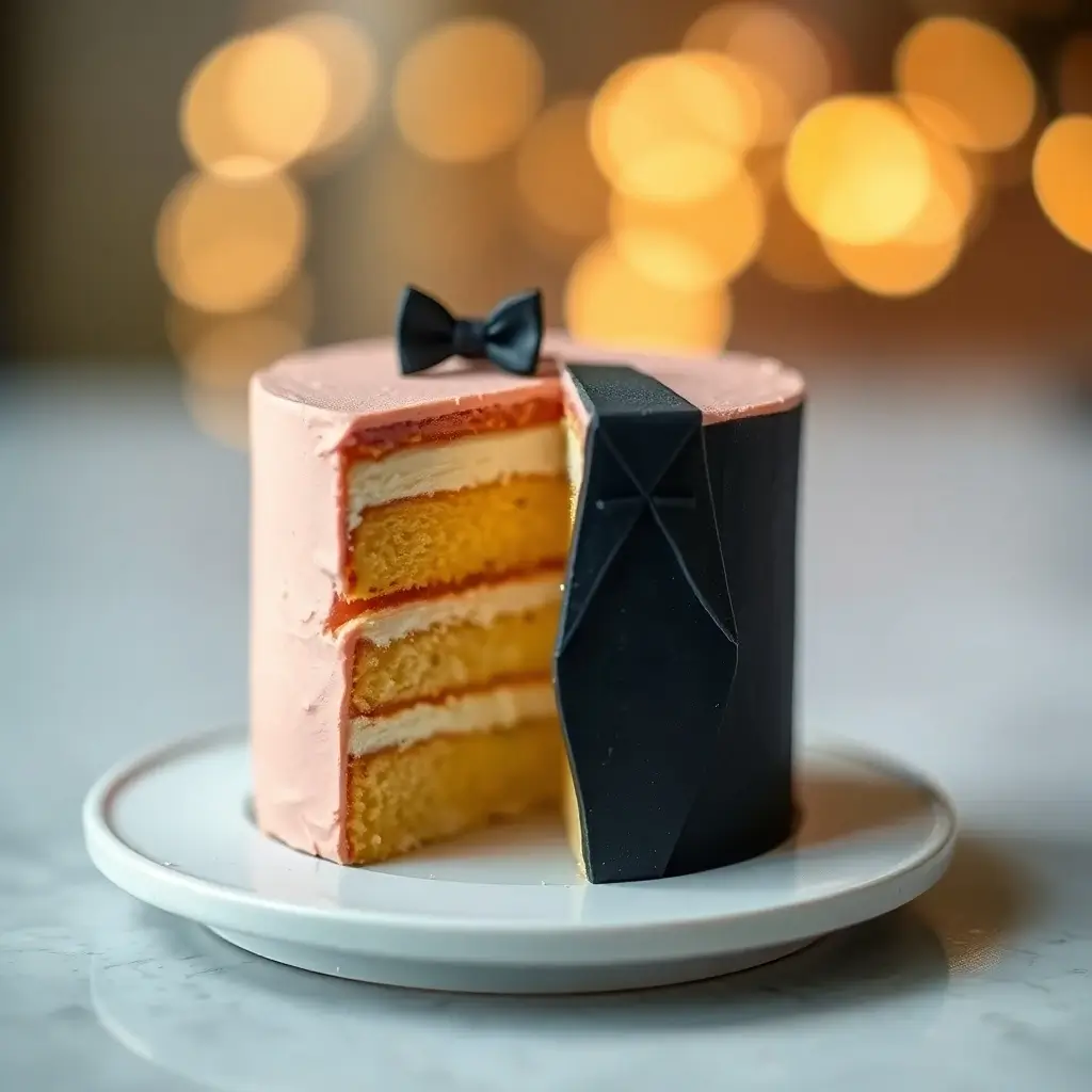 Stylish Tuxedo Cake with Light Pink and Black Design