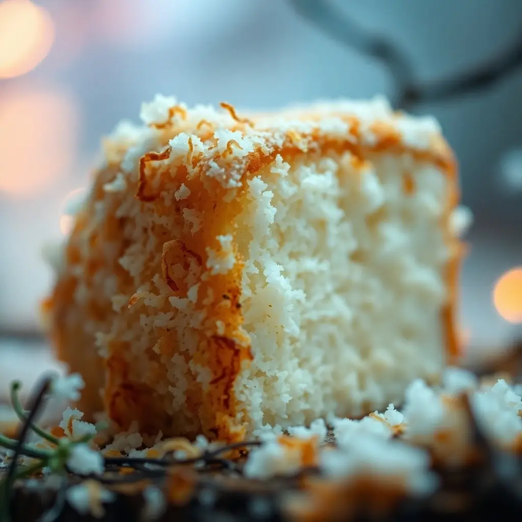 Close-Up of a Fluffy Coconut Cake Slice