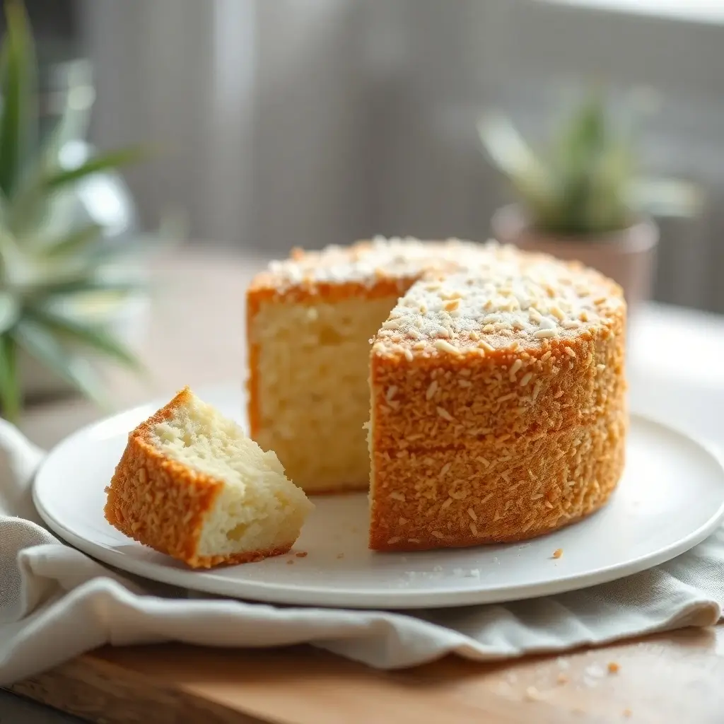 Fluffy Coconut Cake on a White Plate