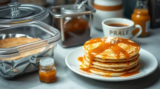 Stack of Pancakes with Caramel Sauce and Berries